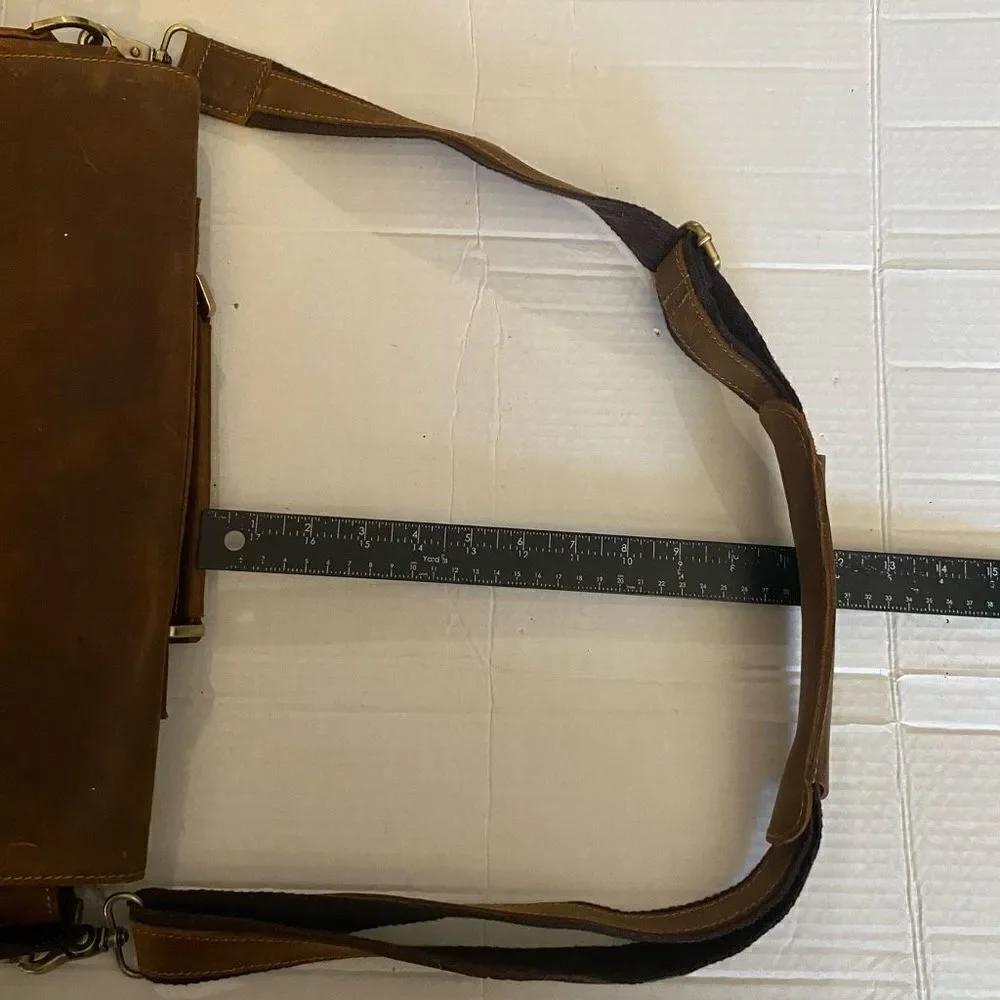 KATTEE Brown‎ Leather Messenger Shoulder Bag Distressed 14.5X3.5X10